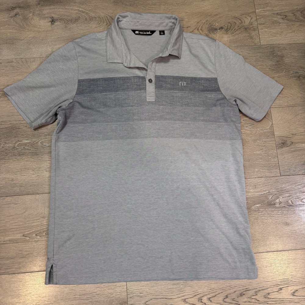 TravisMathew Mens Grey Striped Pima Cotton Short Sleeve Golf Polo Shirt Large L